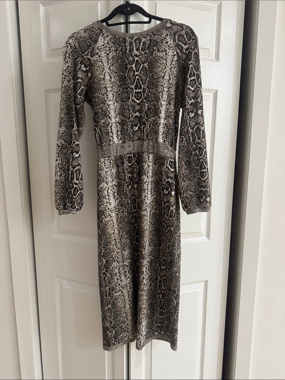 Zara Snake Print Long Sleeve Midi Dress - Brown/Gray